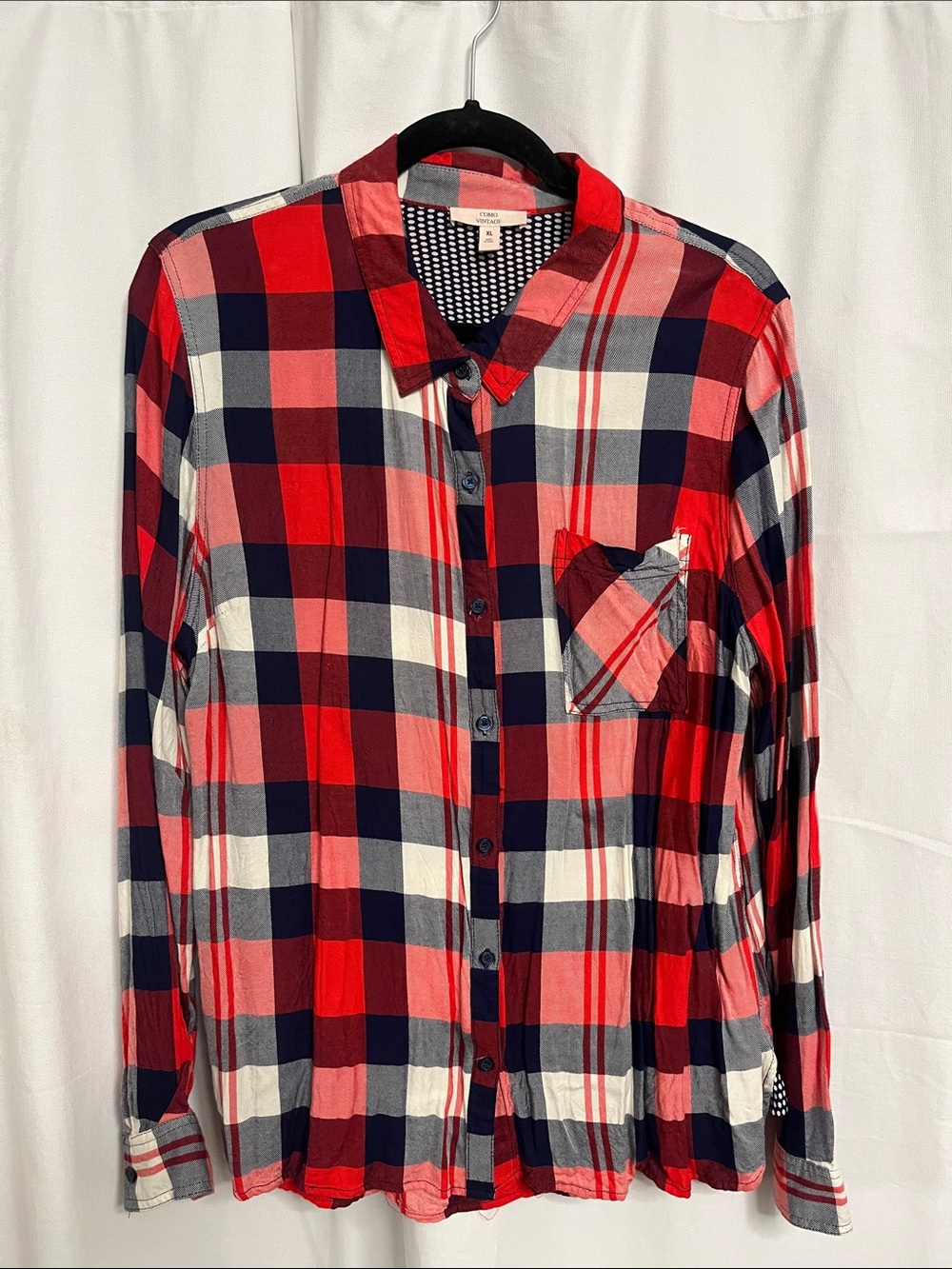 Como Vintage Red Navy White Plaid Button-Down Shirt